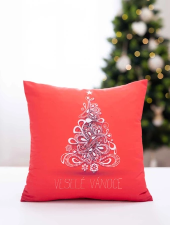 Vianočná obliečka na vankúšik 40 × 40 cm – Vianočný Stromček Červený