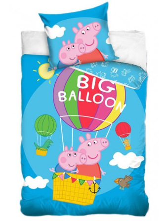 Detské bavlnené obliečky – Prasiatko Peppa a Tomík v balóne (svietiaci efekt)