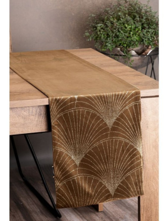 Zamatový behúň na stôl Blink14 35 × 140 cm – hnedý