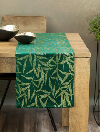 Zamatový behúň na stôl Blink15 35 × 140 cm – zelený