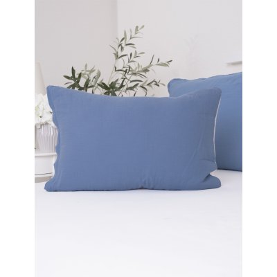 Mušelínová obliečka na vankúš 50 x 70 cm - Alexia Duo - modrá/krémová-  -