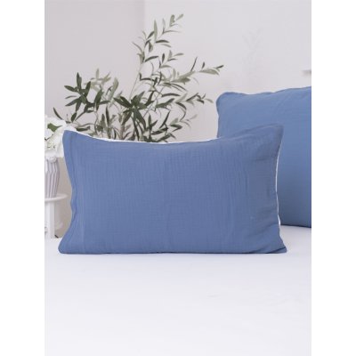 Mušelínová obliečka na vankúš 40 x 60 cm - Alexia Duo - modrá/krémová-  -
