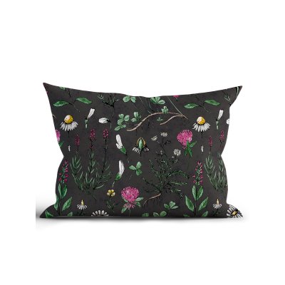 Bavlnená obliečka na vankúš Renforcé 40 × 60 cm - Herbár čierny-  -