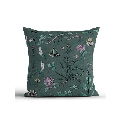 Bavlnená obliečka na vankúš Renforcé 40 × 40 cm - Herbár tmavo zelený-  -