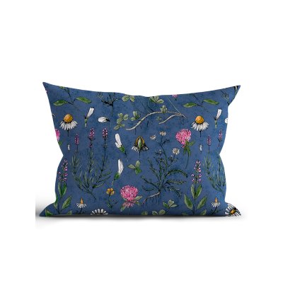 Bavlnená obliečka na vankúš Renforcé 40 × 60 cm - Herbár tmavo modrý-  -