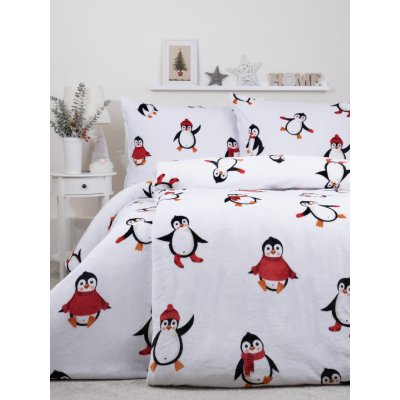 Predĺžené obliečky mikroplyš Exclusive – Tučniaci biele - 140 × 220 cm - 70 x 90 cm