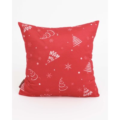 Vianočná obliečka na vankúš Velvet 40 × 40 cm - Vločky a stromčeky červené-  -