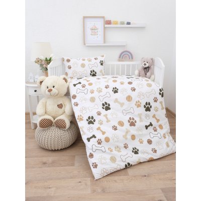 Bavlnené obliečky Renforcé do postieľky – Psie labky biele - 100 × 135 cm - 40 x 60 cm
