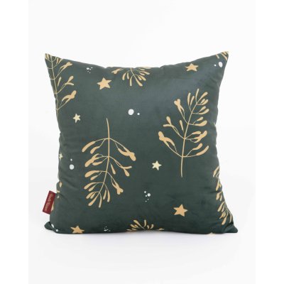 Vianočná obliečka na vankúš Velvet 40 x 40 cm - Imelo tmavo zelené-  -
