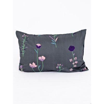 Saténová obliečka na vankúš 50 x 70 cm - Vlčie maky tmavo sivé-  -