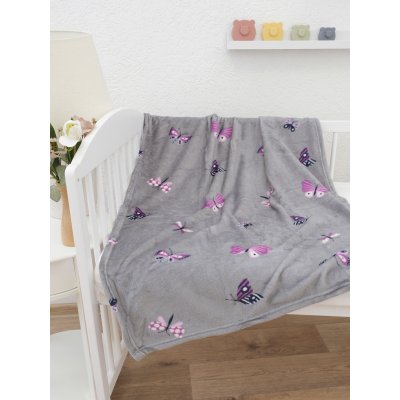 Detská deka do postieľky mikroplyš Exclusive 80 × 100 cm – Motýliky sivé