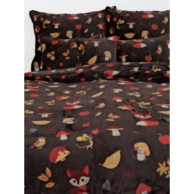 Predĺžené obliečky mikroplyš Exclusive – Jesenný les tmavo hnedé - 140 × 220 cm - 70 x 90 cm