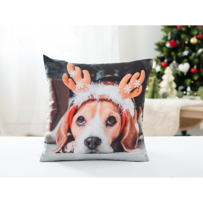 Carbotex Vianočná obliečka na vankúšik 40 × 40 cm – Pejsek Beagle