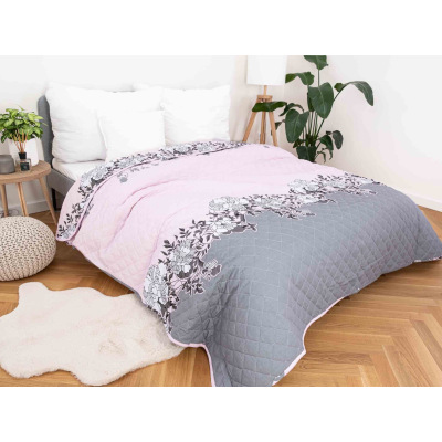 MKLozkoviny.sk Prehoz na posteľ – Yvona šedé/růžové 220 × 240 cm